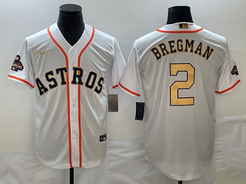Men's Houston Astros Alex Bregman White/Gold 2023 Gold Collection Replica Player Jersey1