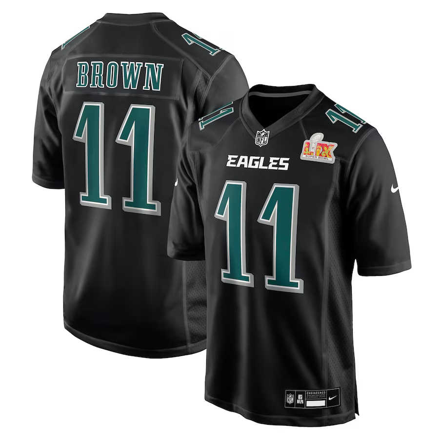 Men's Philadelphia Eagles A.J. Brown Carbon Black Super Bowl LIX Fashion Game Jersey