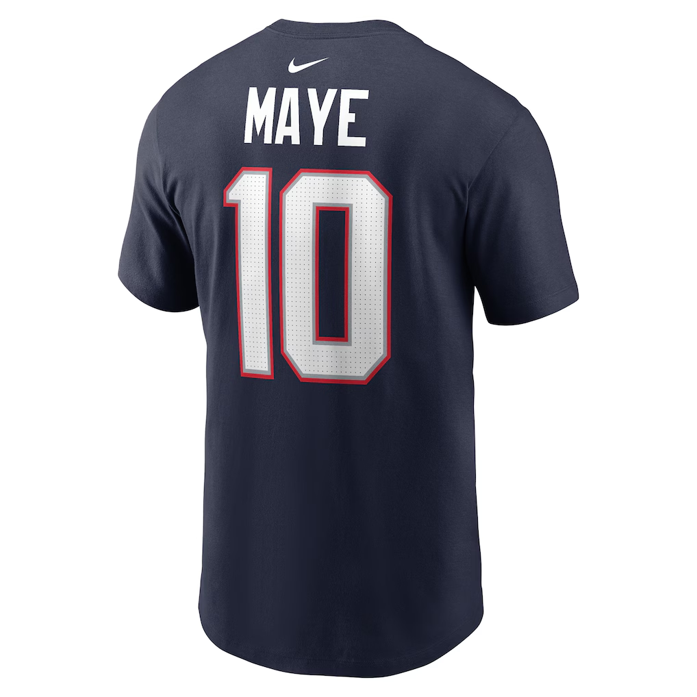 Men's New England Patriots Drake Maye Navy Name & Number T-Shirt