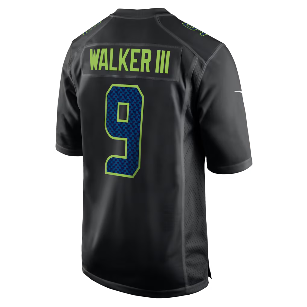 Men's Seattle Seahawks Kenneth Walker III Black Super Bowl LX Patch Carbon Fashion Game Jersey