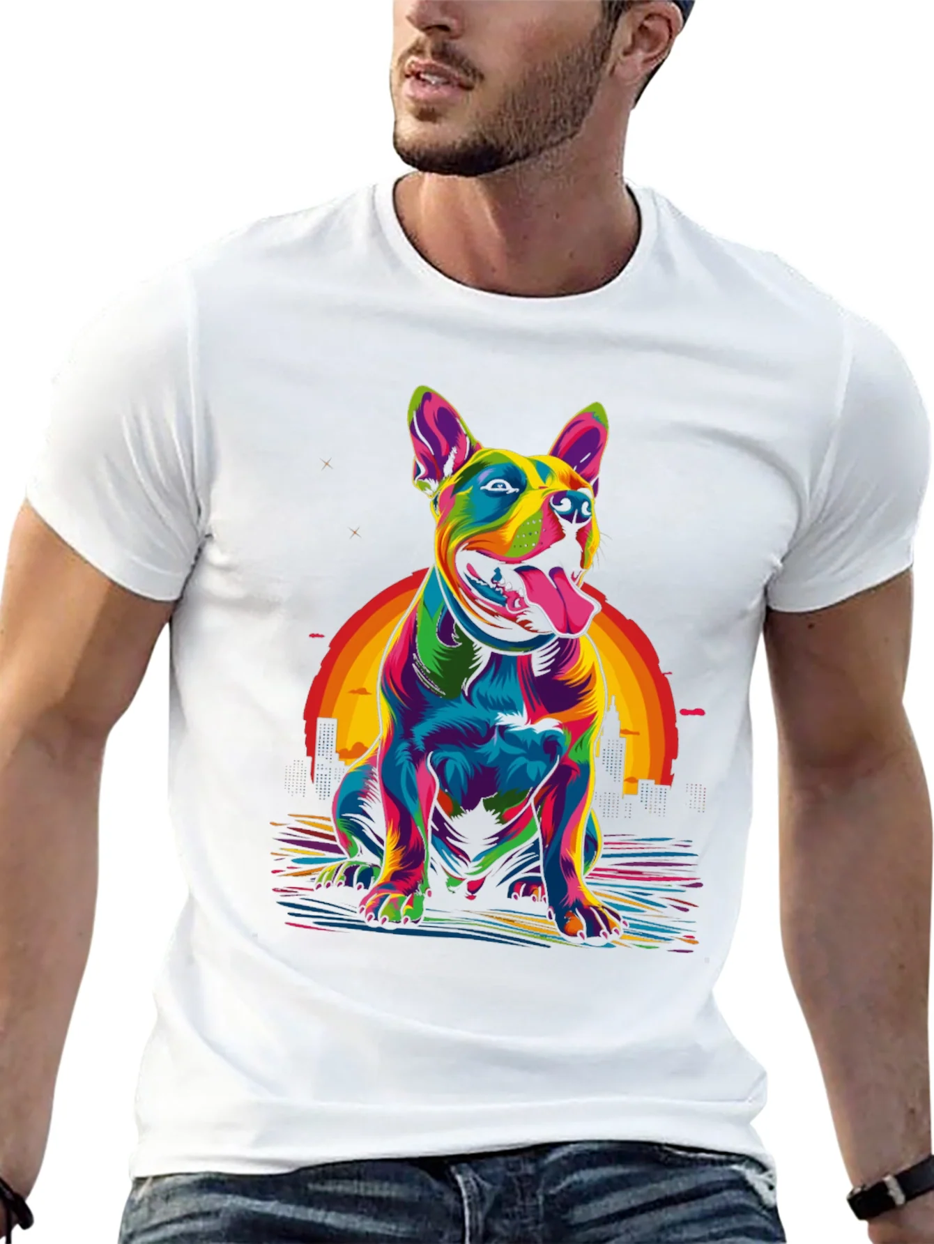 Colorful Dog Graphic T-Shirt
