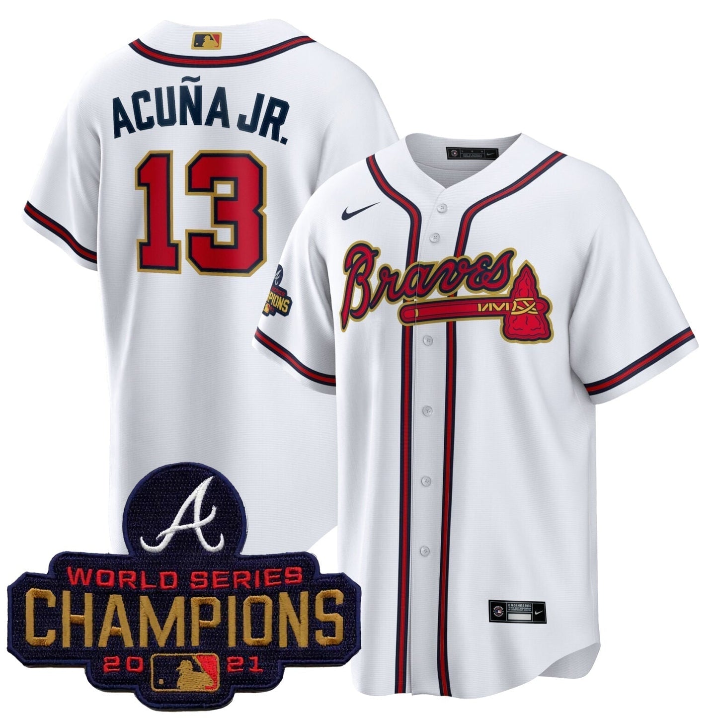 Ronald Acuna Jr Atlanta Braves 2021 World Series Patch Jersey White