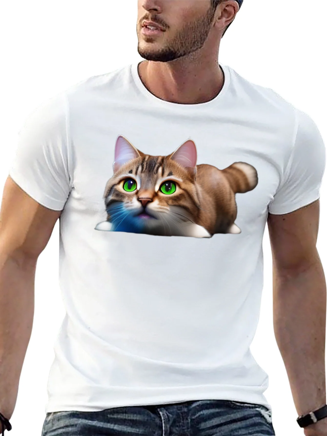 Cute Cat Graphic Tee - Soft Cotton Blend Shirt