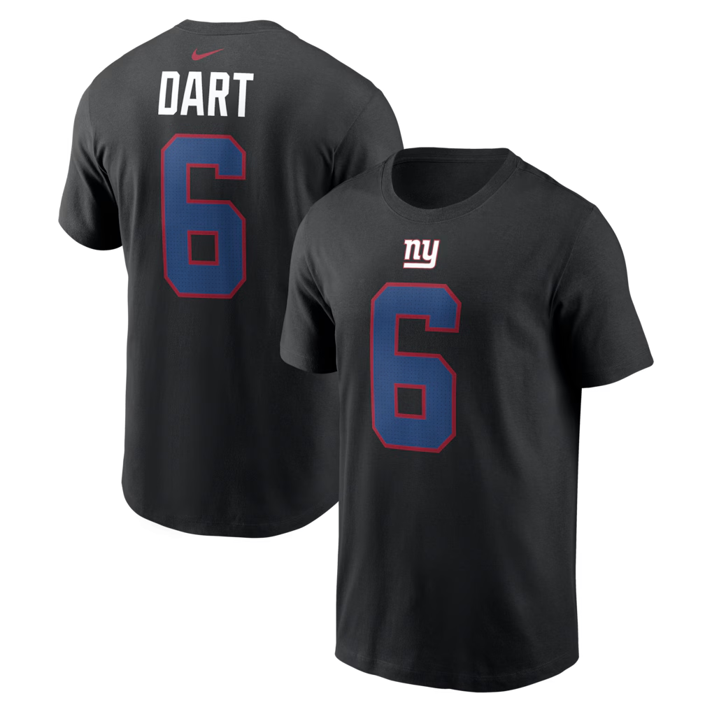 Men's New York Giants Jaxson Dart  Black Name & Number T-Shirt