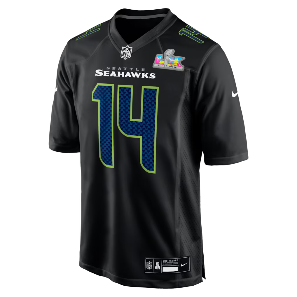 Men's Seattle Seahawks Sam Darnold  Black Super Bowl LX Patch Carbon Fashion Game Jersey