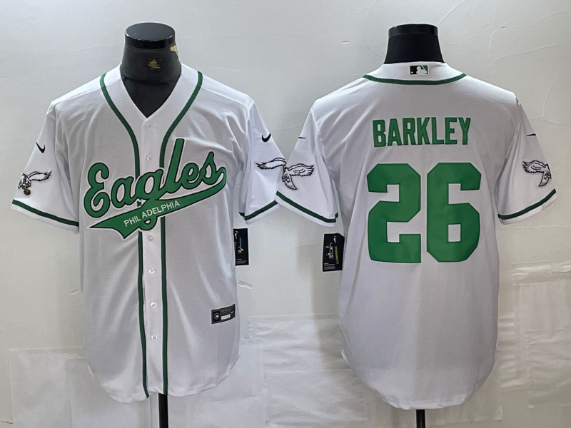 Men's Philadelphia Eagles Saquon Barkley White Game Jersey Joint Edition
