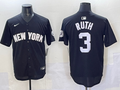 Men's New York Yankees Babe Ruth #3 Black Lights Out Replica Player Jersey