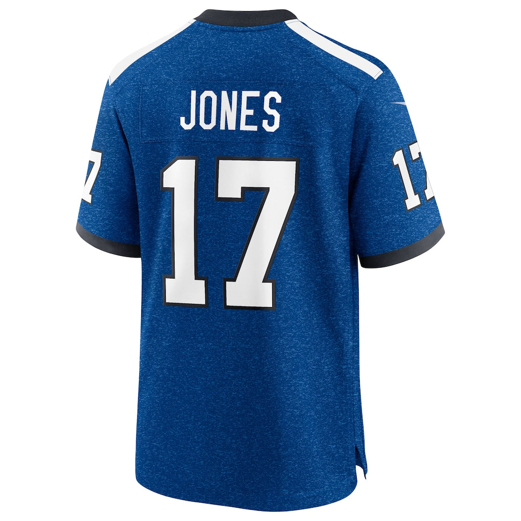 IN.Colts #17 Daniel Jones Heather Royal Alternate 2 Indiana Nights Game Jersey