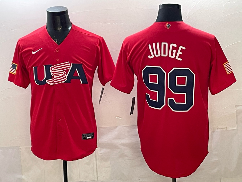 Men's USA Baseball Aaron Judge #99 Red 2026 World Baseball Classic Stadium Jersey