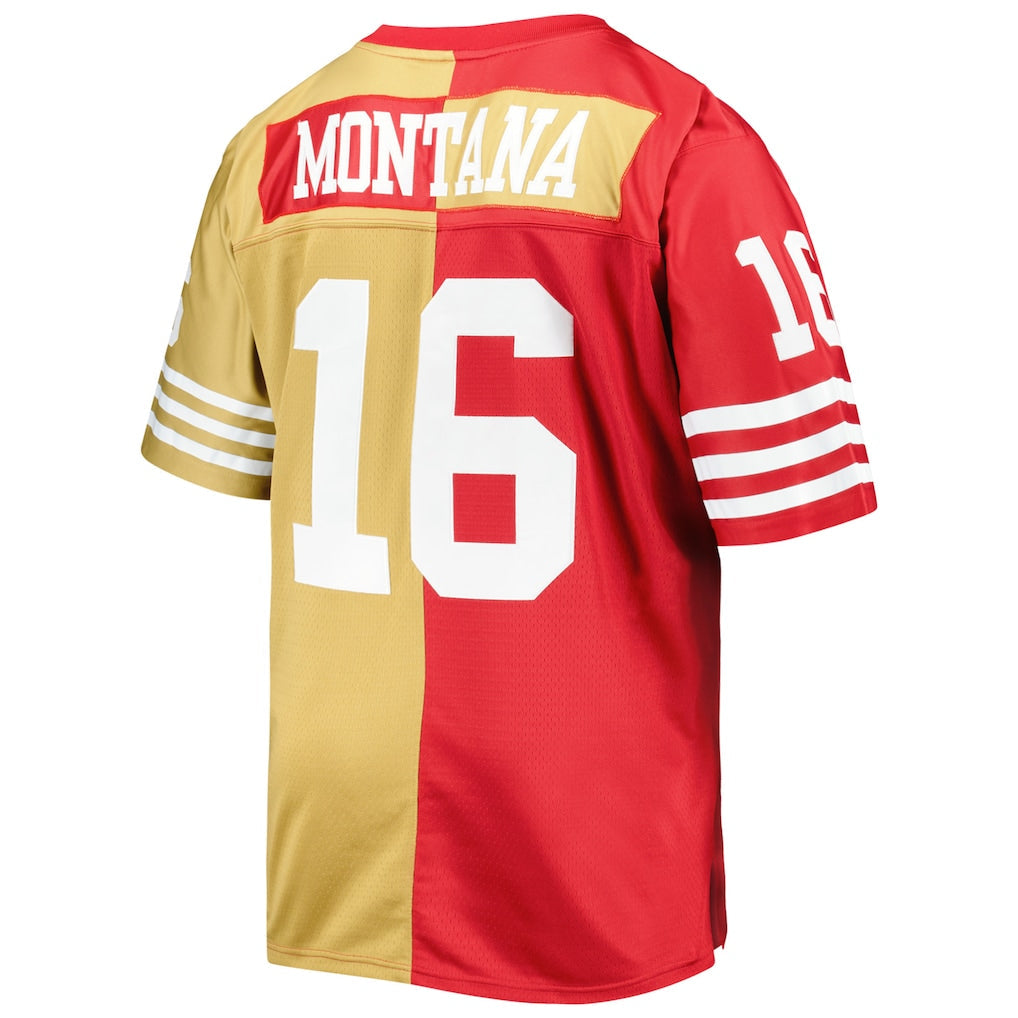 SF.49ers #16 Joe Montana  Scarlet/Gold Big & Tall Split Legacy Retired Player Replica Jersey