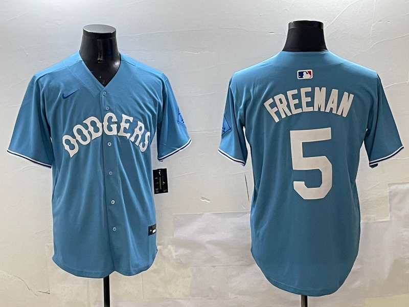 Men's Los Angeles Dodgers Freddie Freeman #5 Light Blue Limited Player Jersey1