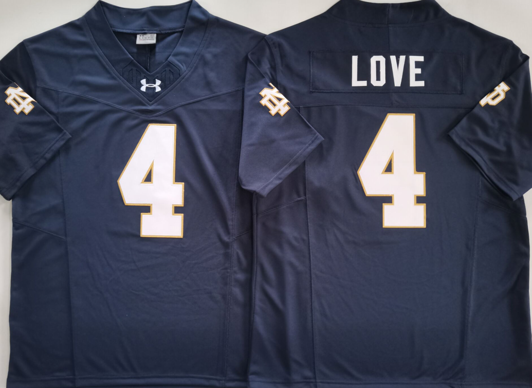 Men's Norte Dame Fighting Irish Jeremiyah Love #4 Navy Game Jersey