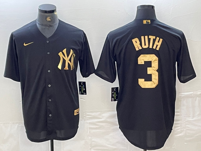 Men's New York Yankees Babe Ruth #3 Black Limited Player Jersey1