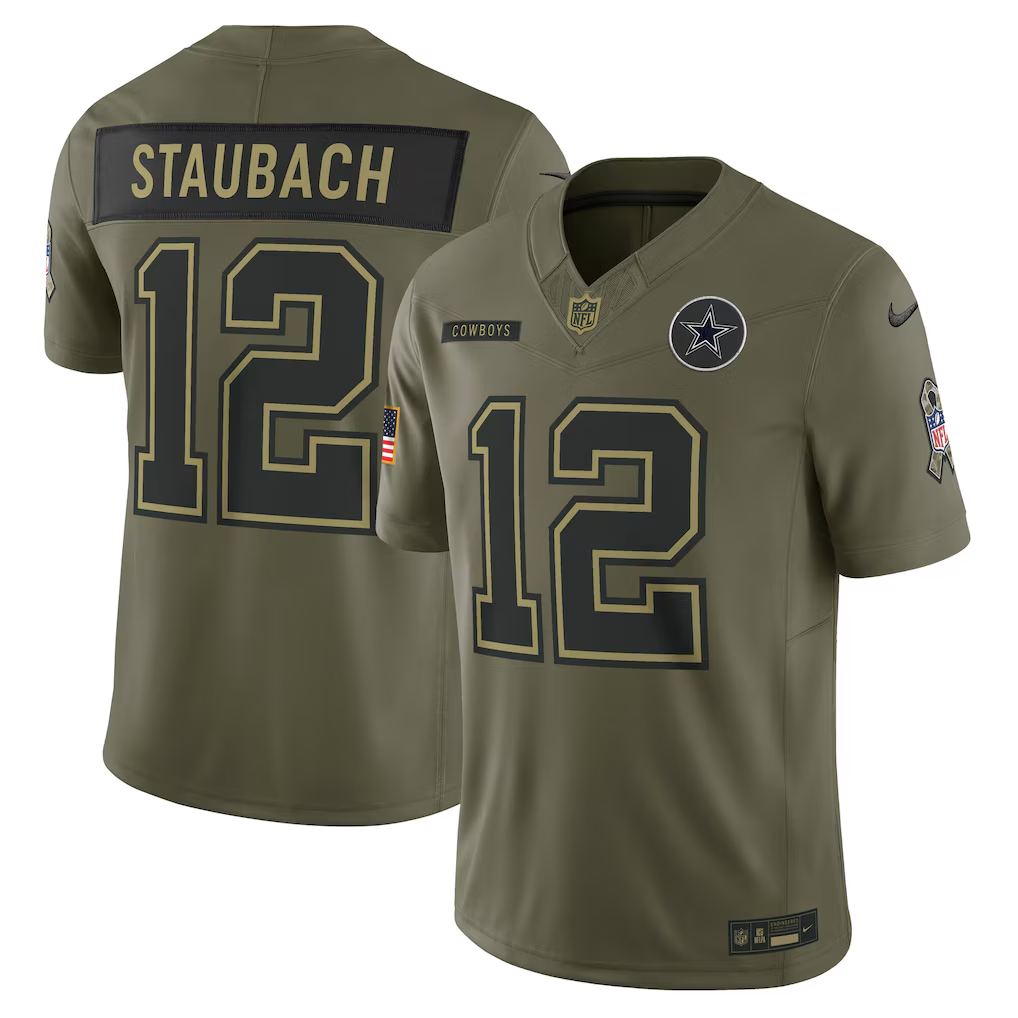 Men's Dallas Cowboys Roger Staubach  Olive 2025 Salute to Service Retired Limited Jersey