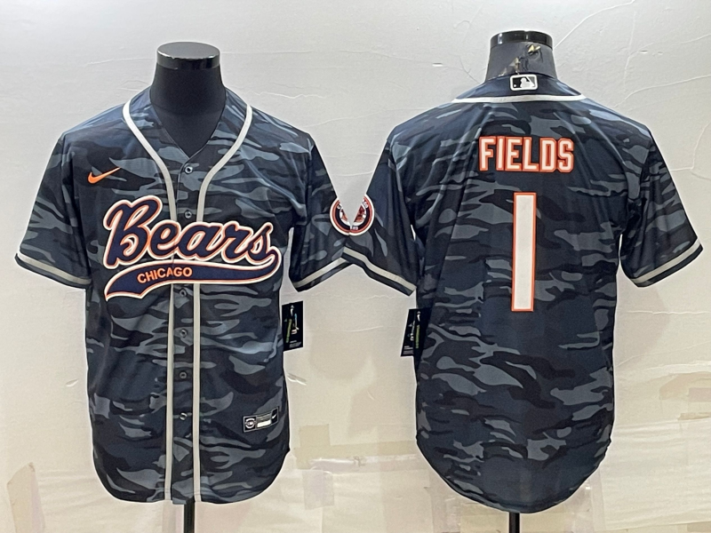 Men's Chicago Bears Justin Fields Grey Camouflage Game Jersey Joint Edition