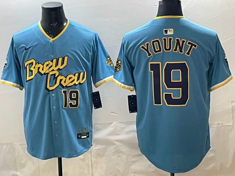 Men's Milwaukee Brewers Robin Yount #19 Powder Blue City Connect Replica Player Jersey