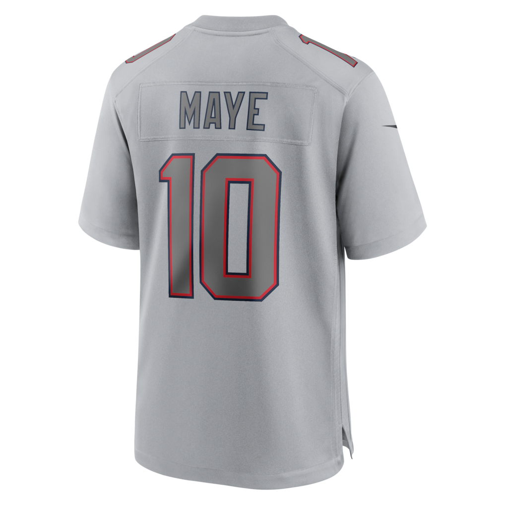 NE.Patriots #10 Drake Maye Gray Atmosphere Fashion Game Jersey
