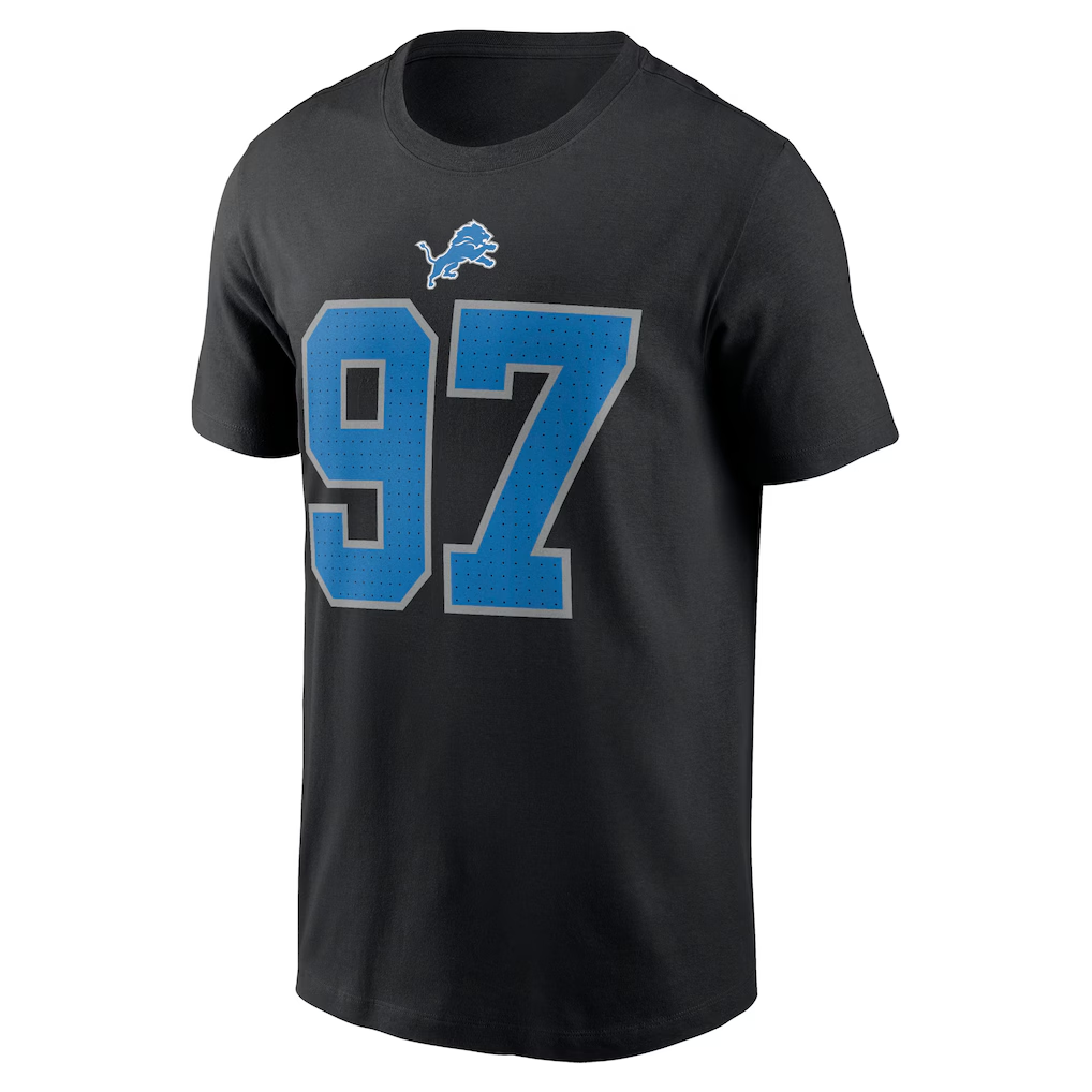Men's Detroit Lions Aidan Hutchinson  Black Player Name & Number T-Shirt