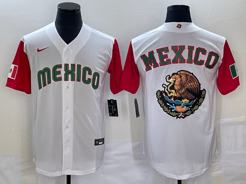 Men's 2023 World Baseball Classic Mexico White/Red Alternate Game Jersey1