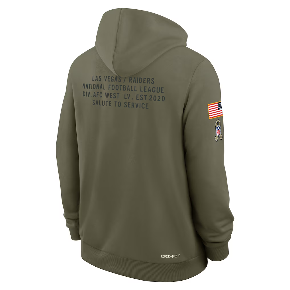 Men's Las Vegas Raiders  Olive 2025 Salute to Service Sideline Standard Issue Dri-FIT Hoodie