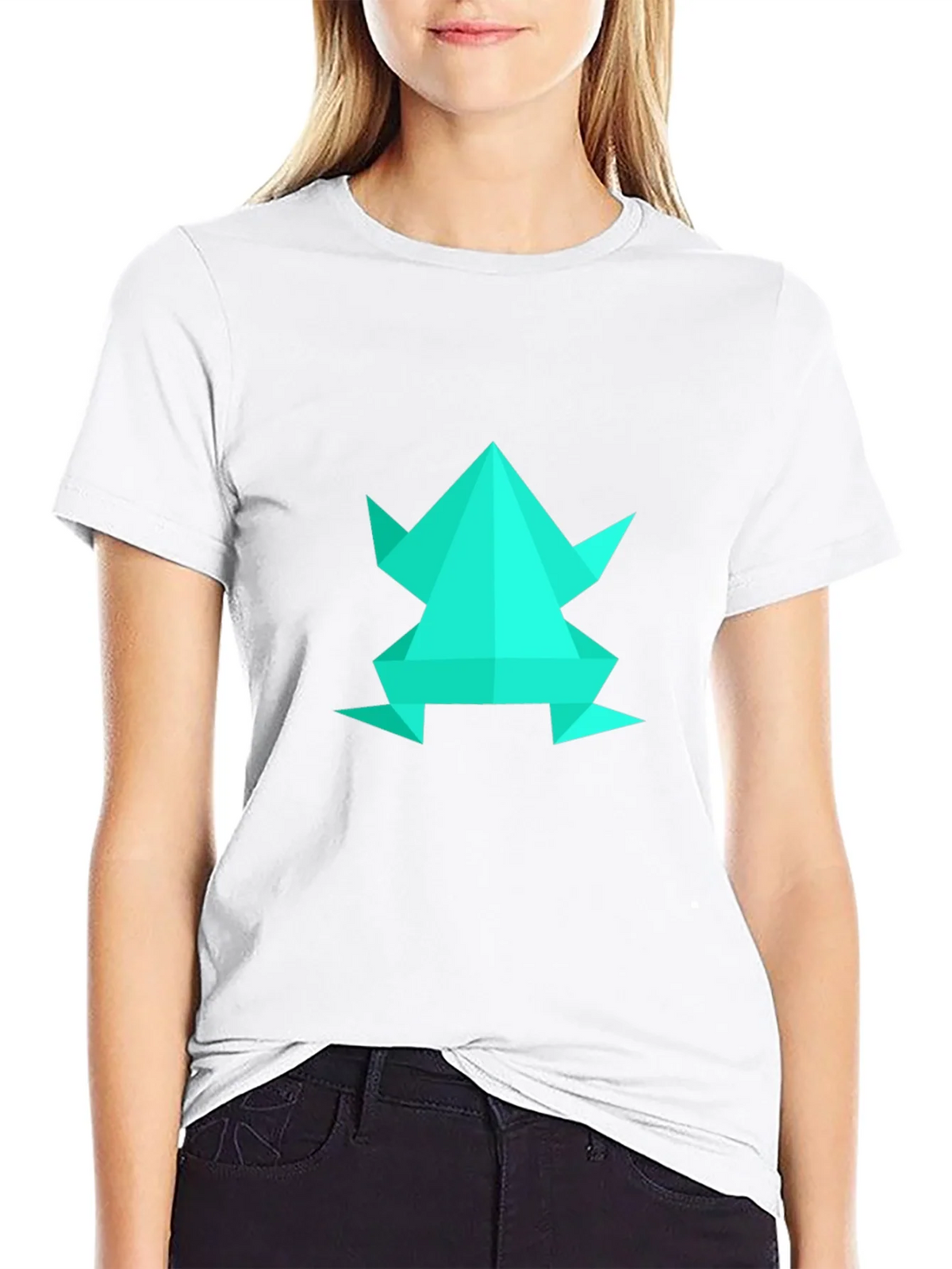 Geometric Frog Graphic Tee - Black Cotton Blend