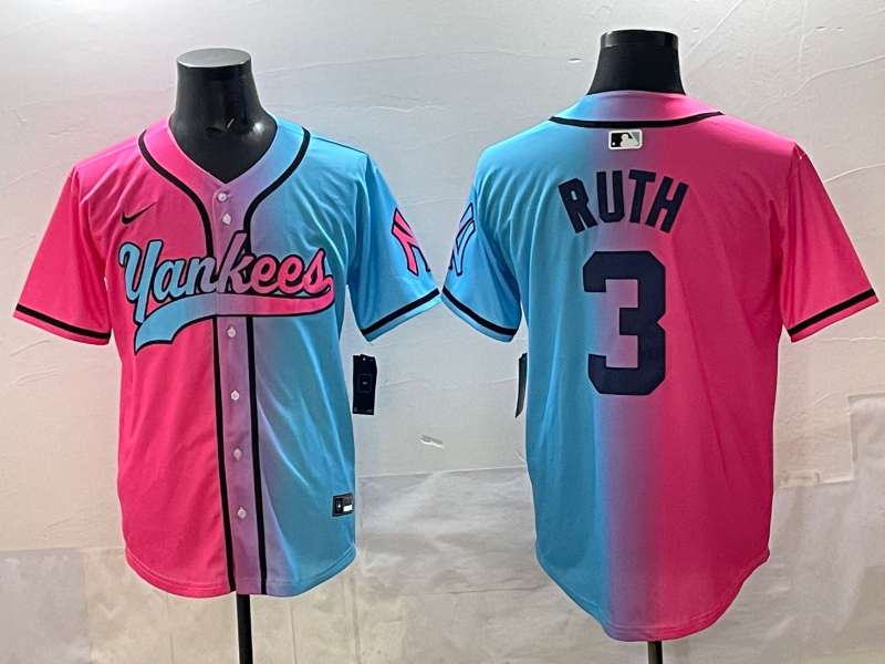 Men's New York Yankees Babe Ruth Pink/Blue Player Jersey