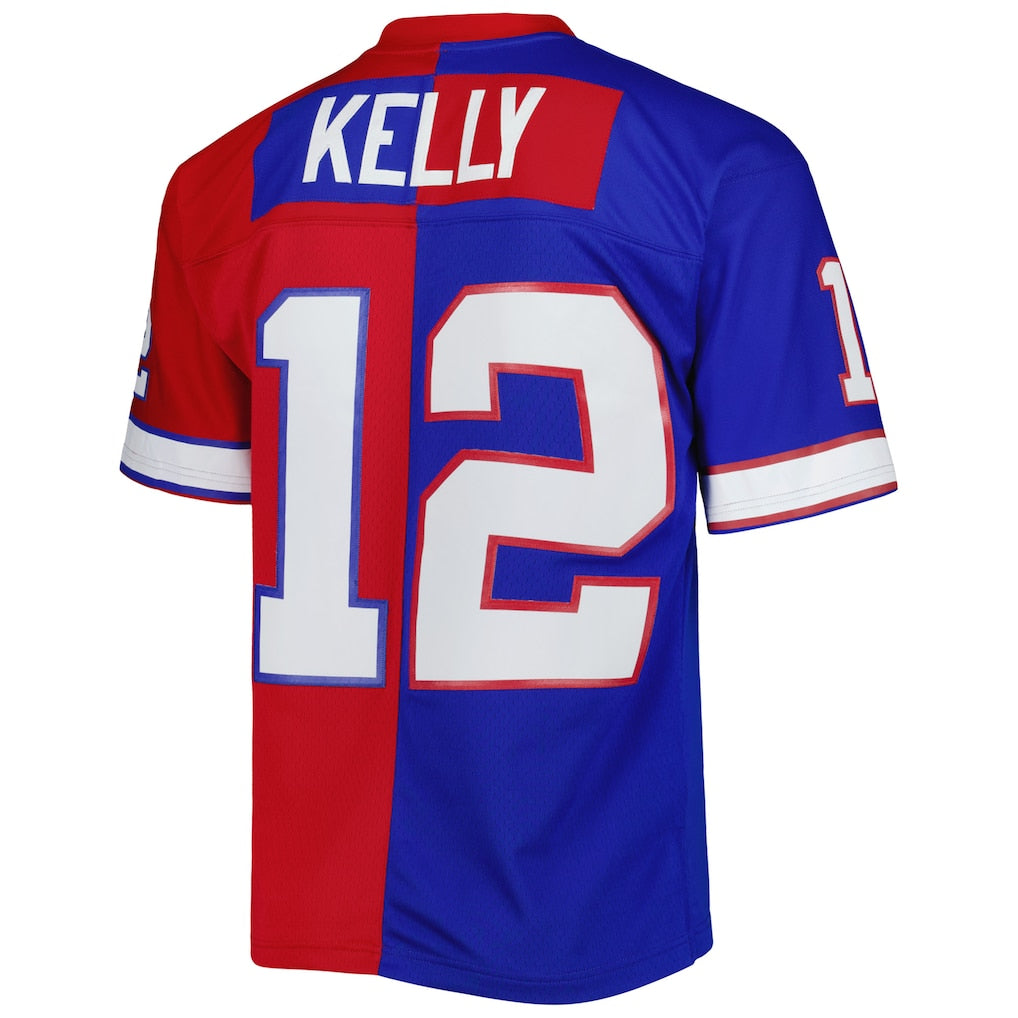 B.Bills #12 Jim Kelly  Royal/Red 1990 Split Legacy Replica Jersey