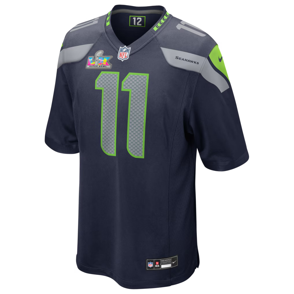 Men's Seattle Seahawks Jaxon Smith-Njigba  College Navy Super Bowl LX Patch Game Jersey