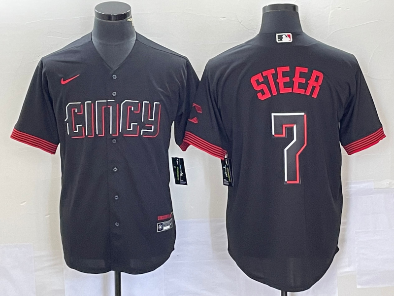 Men's Cincinnati Reds Spencer Steer Black 2023 City Connect Replica Player Jersey