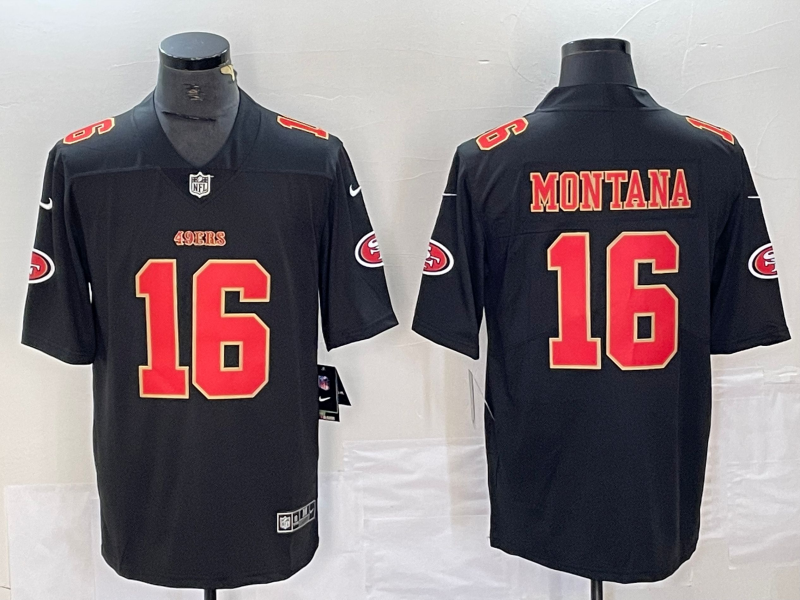Men's San Francisco 49ers Joe Montana #16 Black Fashion Game Jersey1