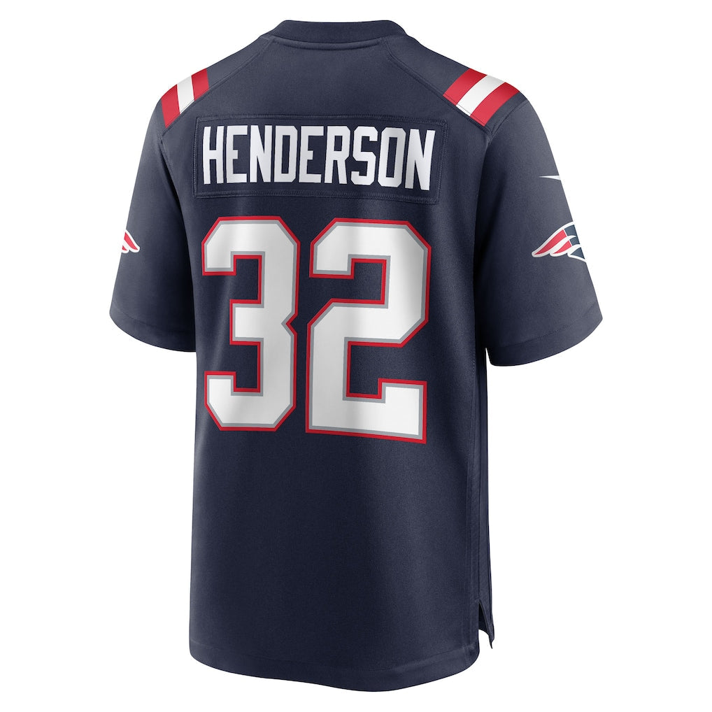 NE.Patriots #32 TreVeyon Henderson Navy 2025 NFL Draft Game Jersey