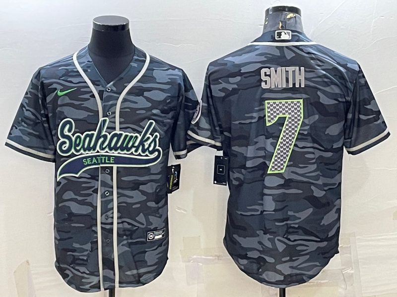 Men's Seattle Seahawks Geno Smith #7 Grey Camouflage Game Jersey1 Joint Edition