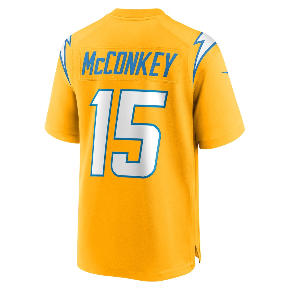 LA.Chargers #15 Ladd McConkey Gold Alternate Charger Power Game Player Jersey