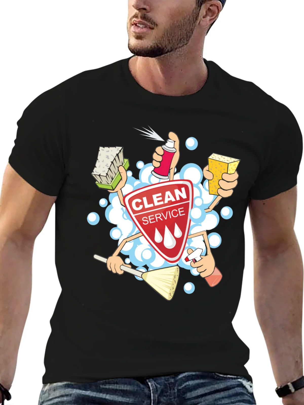 Clean Service T-Shirt - Cartoon Design