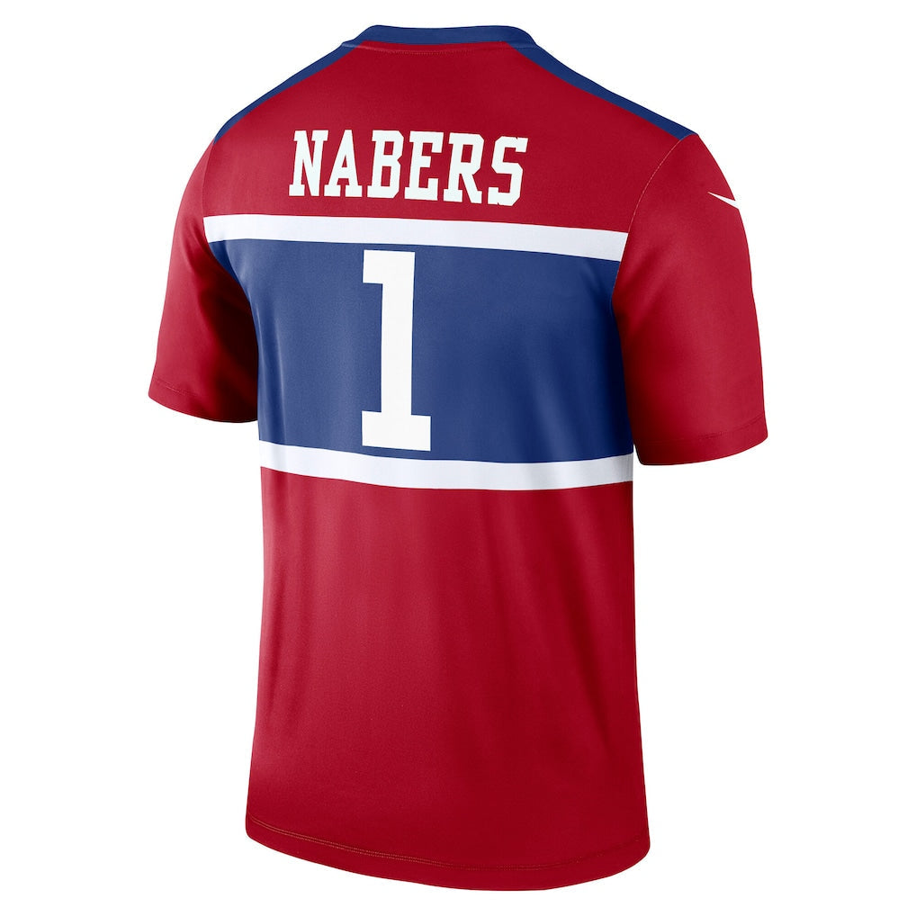 NY.Giants #1 Malik Nabers Red Legend Player Performance Top Jersey
