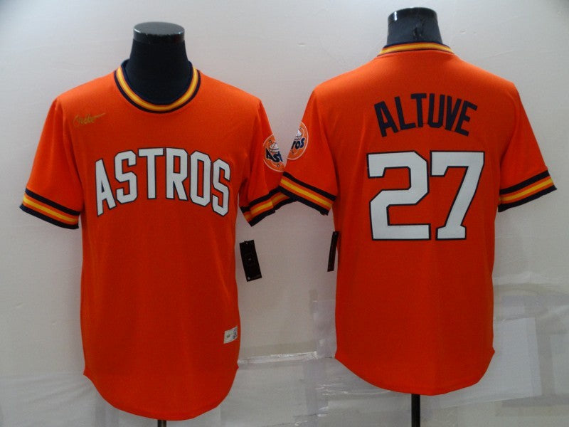 Men's Houston Astros Jose Altuve #27 Orange Cooperstown Collection Team Jersey1