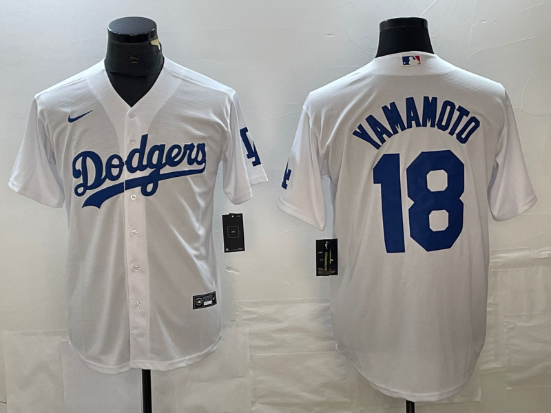 Men's Los Angeles Dodgers Yoshinobu Yamamoto #18 White Home Replica Player Jersey1
