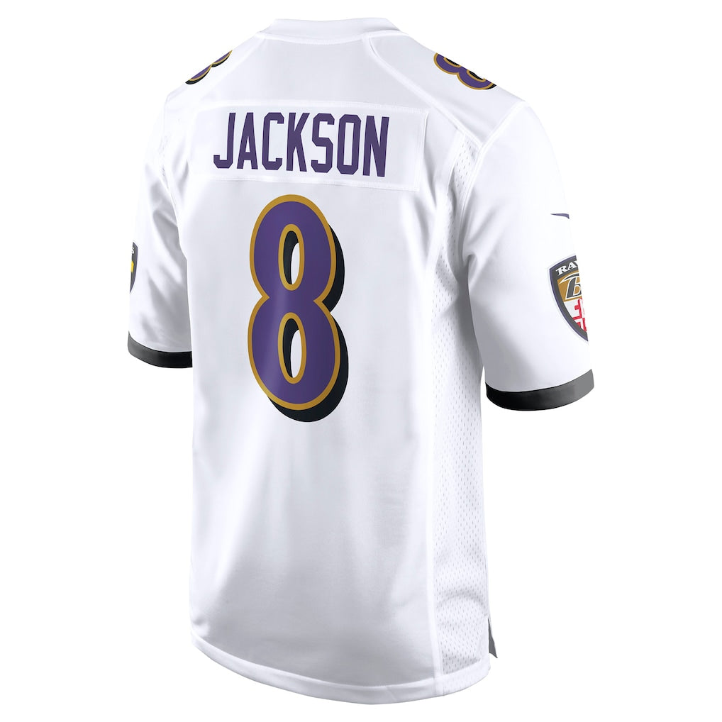 B.Ravens #8 Lamar Jackson White Game Jersey