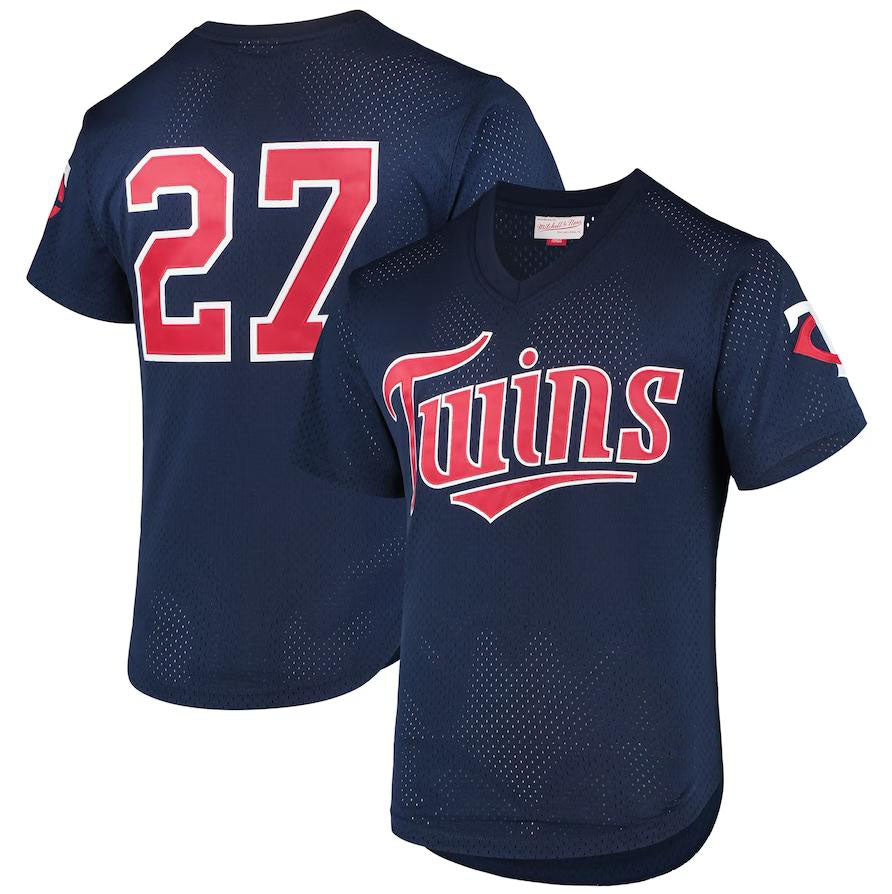 Minnesota Twins #27 David Ortiz Navy  2002 Cooperstown Collection Mesh Batting Practice Jersey