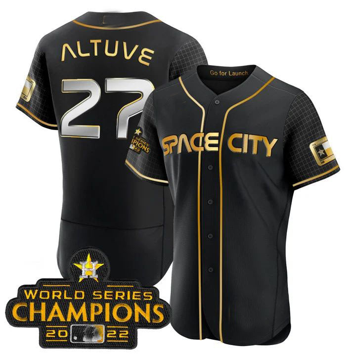 #27 Jose Altuve Houston Astros 2023 SPACE CITY CHAMPIONS FLEX JERSEY C Black ALL STITCHED Baseball Jerseys