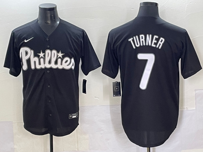 Men's Philadelphia Phillies Trea Turner Black Lights Out Replica Jersey