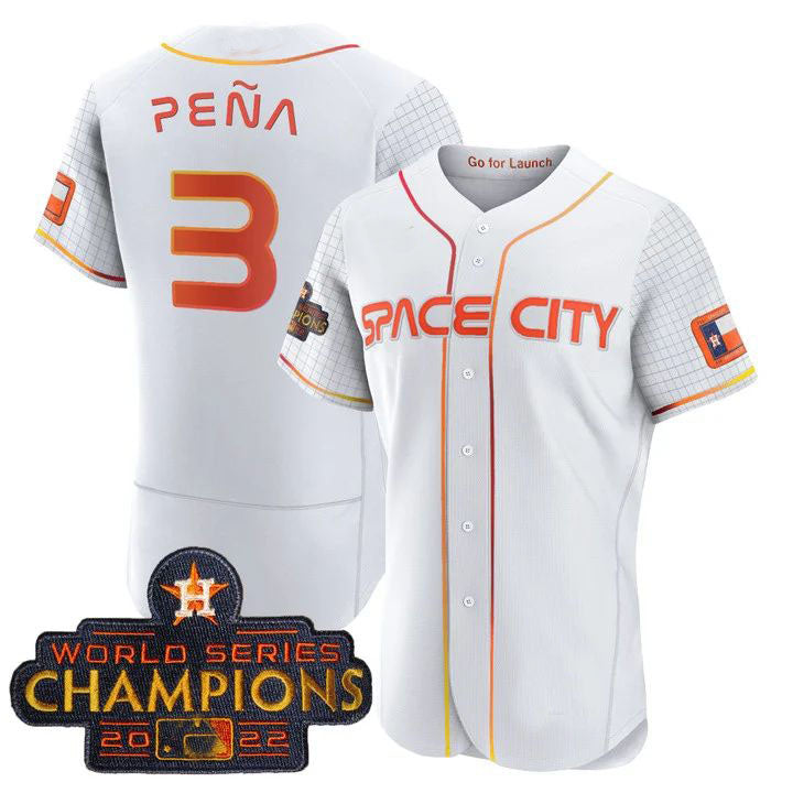 #3 Jeremy Pena Houston Astros White 2023 SPACE CITY CHAMPIONS FLEX JERSEY C ALL STITCHED Baseball Jerseys