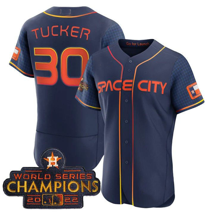 #30 Kyle Tucker Houston Astros 2023 SPACE CITY CHAMPIONS FLEX JERSEY C BLUE ALL STITCHED Baseball Jerseys