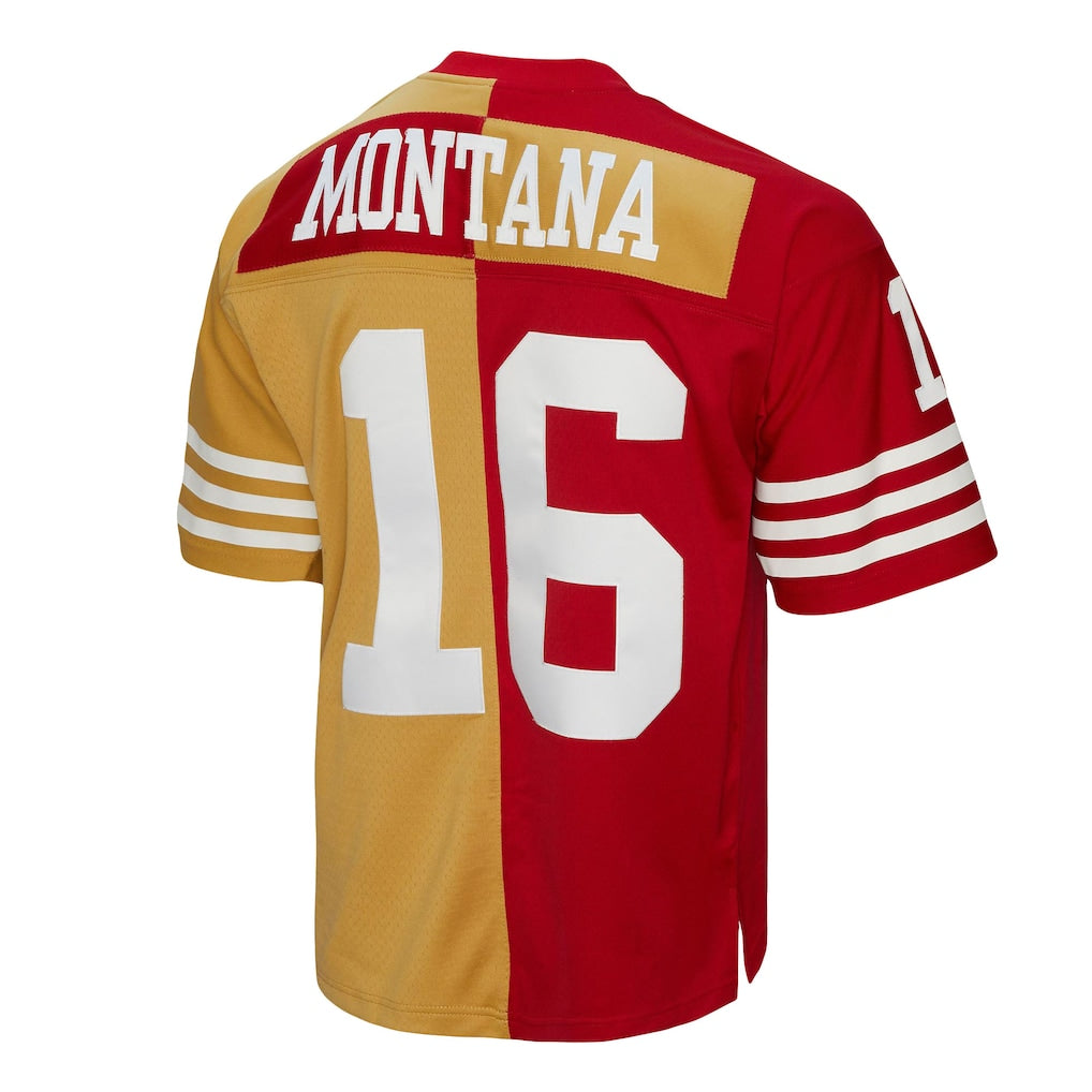 SF.49ers #16 Joe Montana  Scarlet/Gold 1990 Split Legacy Replica  Jersey