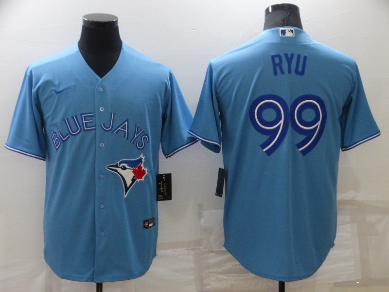Men's Toronto Blue Jays Hyun-Jin Ryu #99 Light Blue Replica Baseball Jersey1
