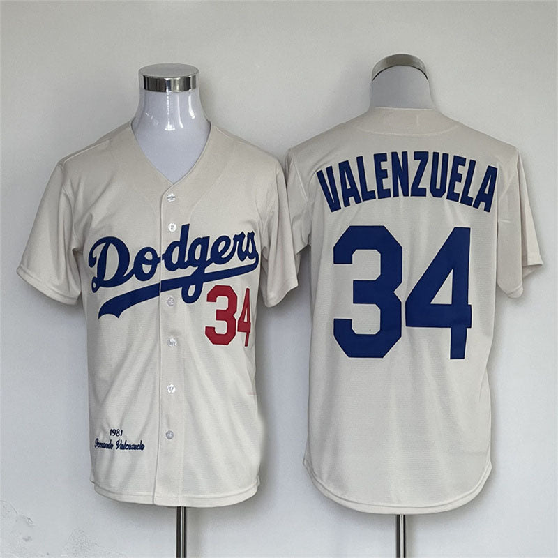 Los Angeles Dodgers #34 Fernando Valenzuela  Road 1981 Cooperstown Collection Authentic Jersey Rice white Baseball Jerseys