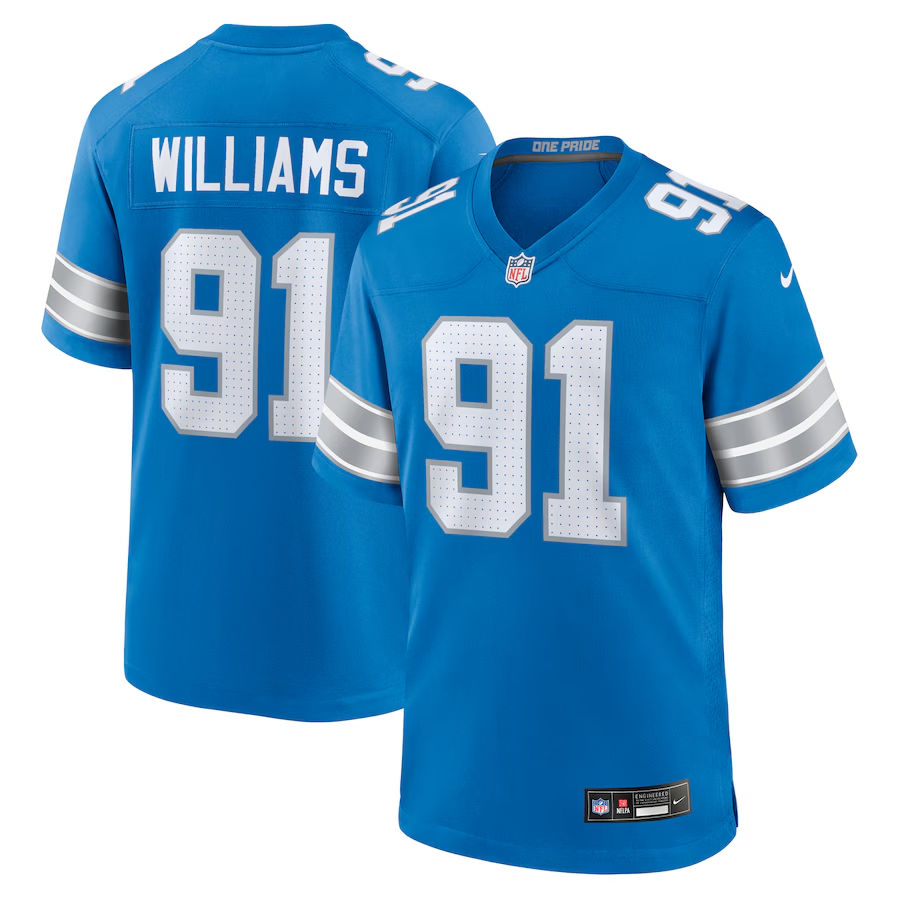 Men's Detroit Lions Tyleik Williams  Blue 2025 NFL Draft First Round Pick Game Jersey