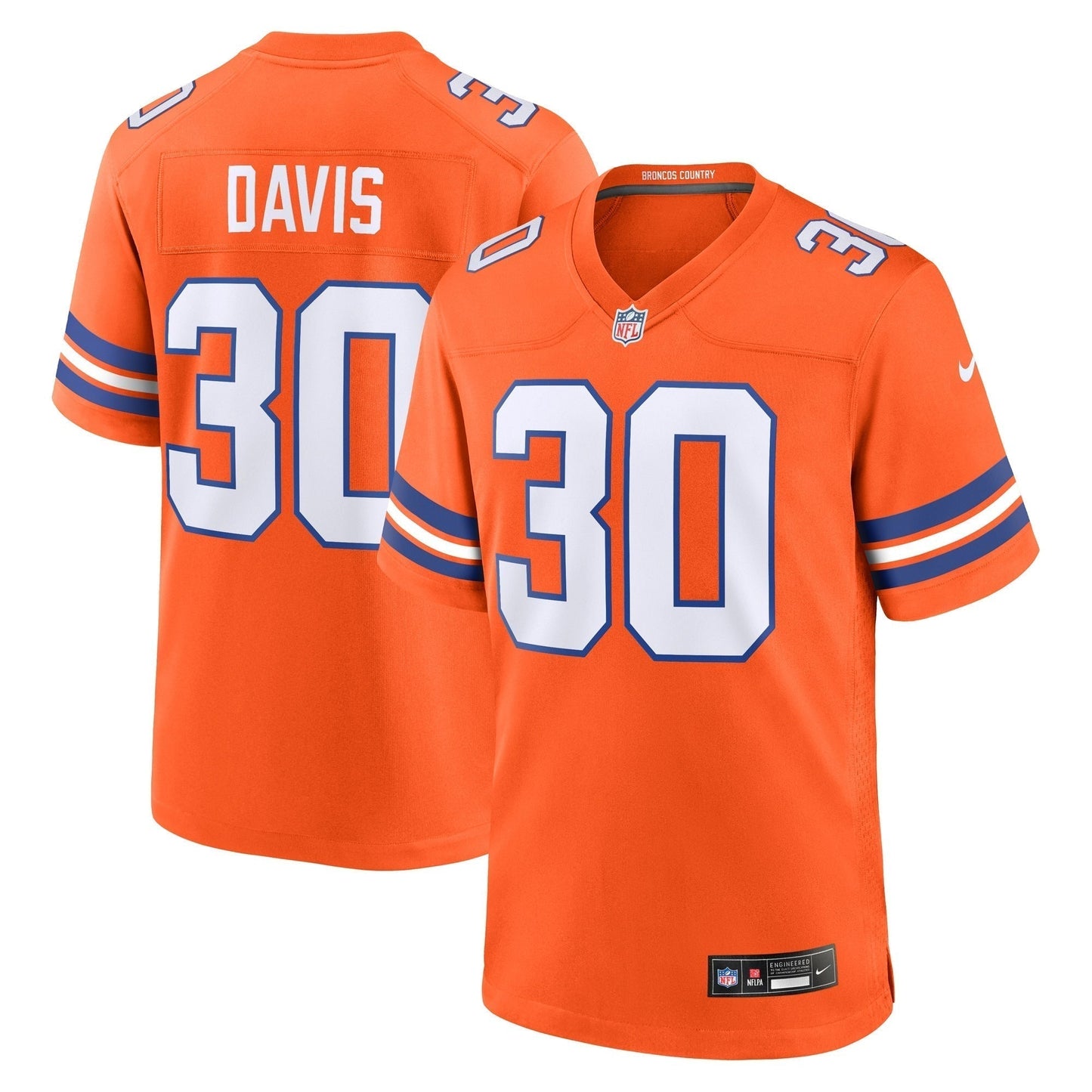 Terrell Davis Denver Broncos  Mile High Collection 1977 Throwback Retired   Game Jersey - Orange