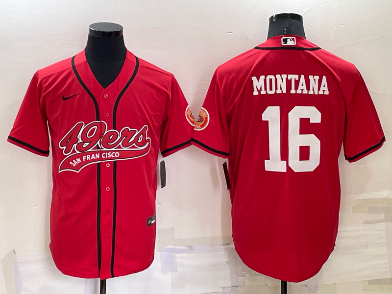 Men's San Francisco 49ers Joe Montana #16 Red Game Jersey1 Joint Edition