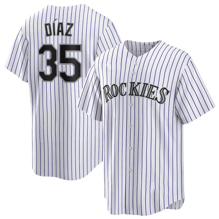 Colorado Rockies #35 Elias Daz White Home Replica Player Name Jersey Baseball Jerseys